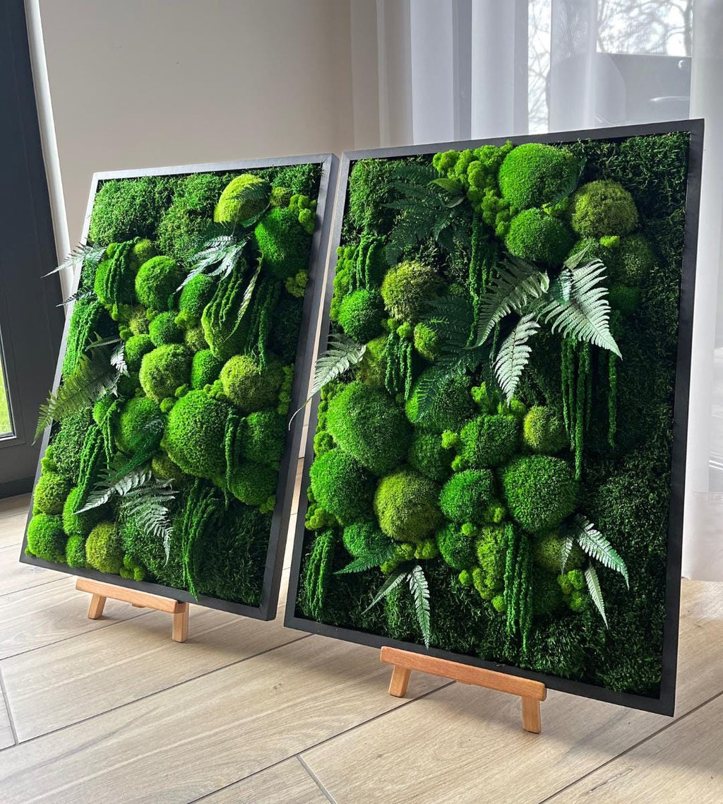 Preserved Moss Wall Art: Handmade Rustic Greenery Decor (50x70cm) Set of 2 pcs