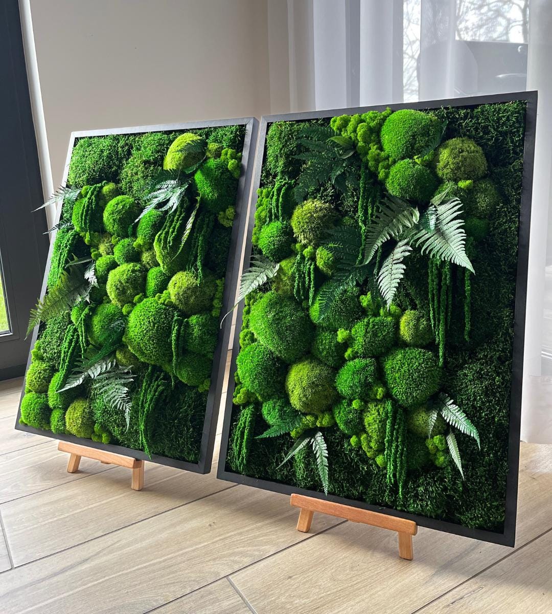 Preserved Moss Wall Art: Handmade Rustic Greenery Decor (50x70cm) Set of 2 pcs