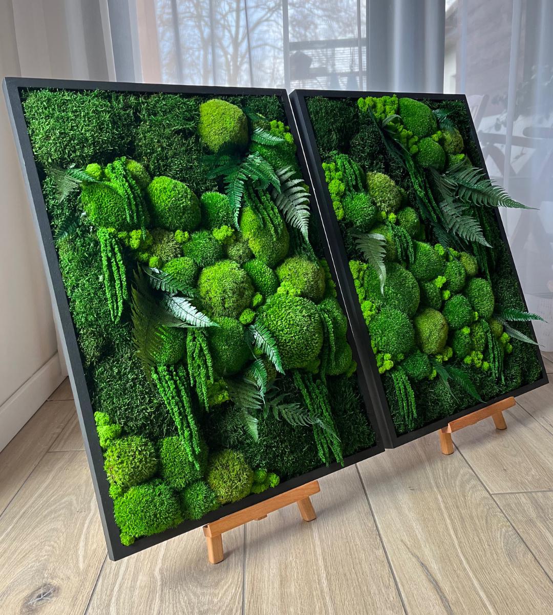 Preserved Moss Wall Art: Handmade Rustic Greenery Decor (50x70cm) Set of 2 pcs