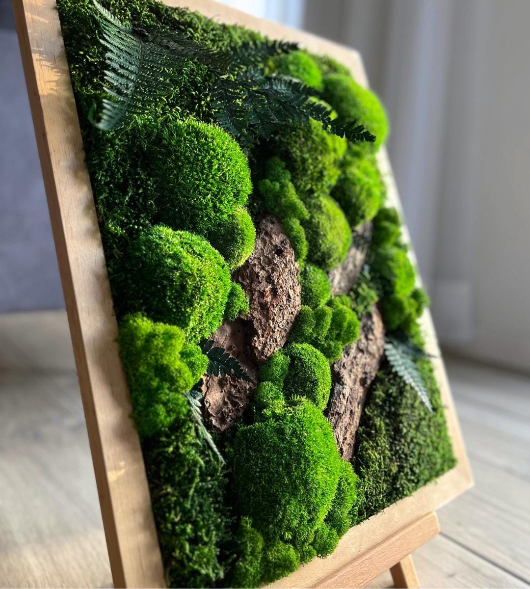 Preserved Moss Wall Art: Handmade Rustic Greenery Decor (40x50cm)