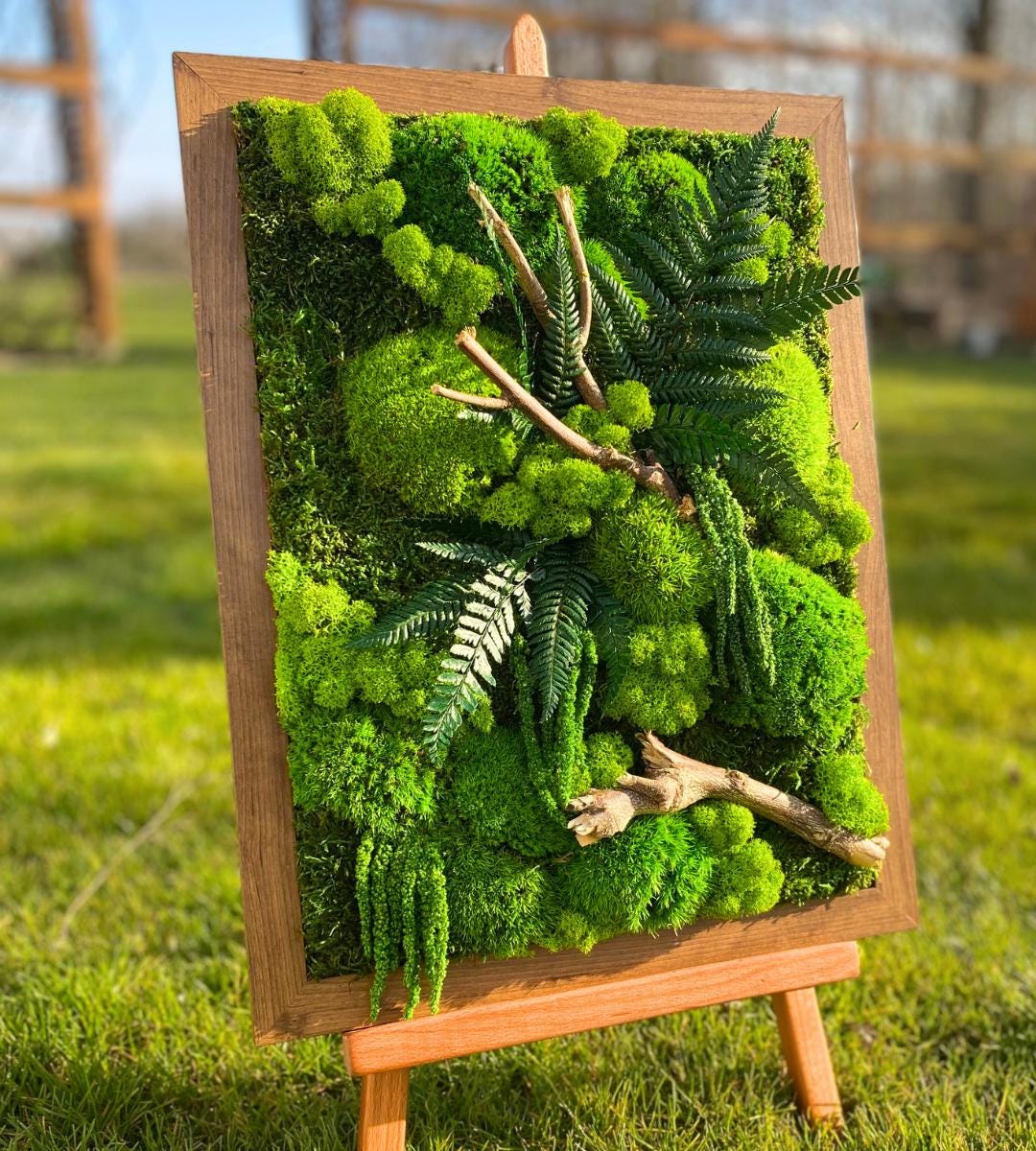 Preserved Moss Wall Art: Handmade Rustic Greenery Decor (30x40cm)