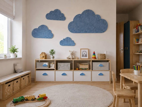 3D Felt Acoustic Wall Panel: Cloud Design, Felt Pin Board for Kids Room Decor